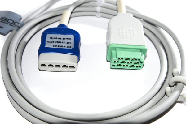CB-715006, CBT-05NA-10CS-0001 GE 5 Leadwire ECG Trunk Cable, connect with DIN Leadwire ECGs 8 ft. OEM Compatible.